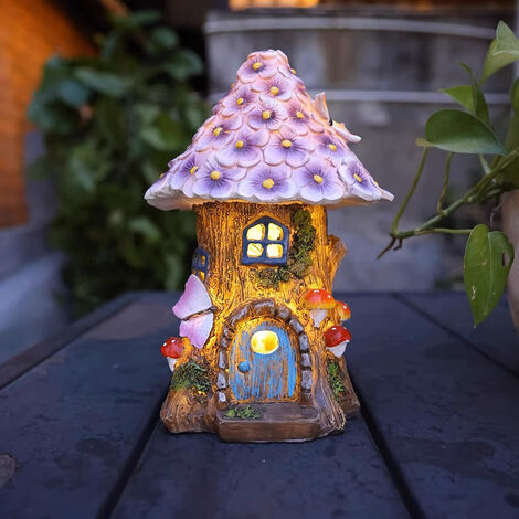 Solar Powered LED Lighted Fairy House GNOME Garden Statue, Home Garden Ornament, Resin Cabin for Outdoor Decoration 20.5119cm