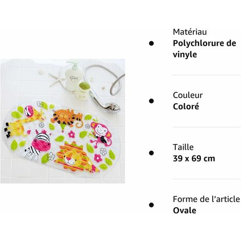 Non-Slip Bath and Shower Mat for Kids and Babies, Phthalate and Lead Free, Durable and Mildew Resistant PVC