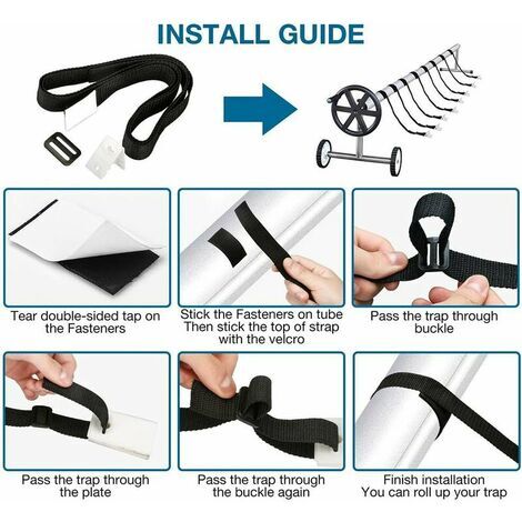 lune-Set of 8 Fixing Kit for Swimming Pool Solar Cover, Retaining Straps and Fixing Clips, Adhesive Straps Nylon Fixing Plates Buckles for Fixing Solar Cover