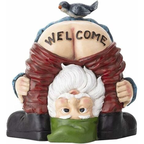 Outdoor Garden Ornaments, Garden GNOME Statue Funny Naked Dwarf Buttocks Welcome Sign Sculpture Resin Miniature Elf Ornament Decoration for Garden Yard Lawn