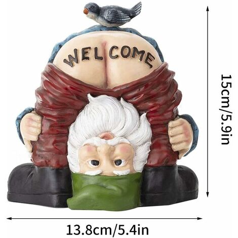 Outdoor Garden Ornaments, Garden GNOME Statue Funny Naked Dwarf Buttocks Welcome Sign Sculpture Resin Miniature Elf Ornament Decoration for Garden Yard Lawn