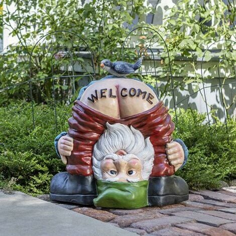 Outdoor Garden Ornaments, Garden GNOME Statue Funny Naked Dwarf Buttocks Welcome Sign Sculpture Resin Miniature Elf Ornament Decoration for Garden Yard Lawn