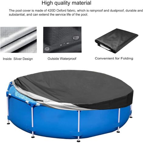 Protective cover for swimming pool, 244 cm round swimming pool cover, winter cover for above ground swimming pool, foldable and waterproof swimming pool cover, waterproof and dustproof (black)