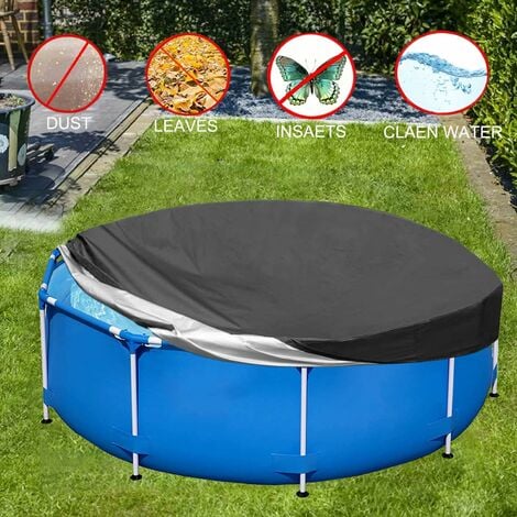 Protective cover for swimming pool, 244 cm round swimming pool cover, winter cover for above ground swimming pool, foldable and waterproof swimming pool cover, waterproof and dustproof (black)