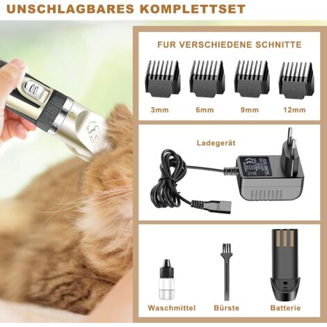 Dog Cat Clipper, Rechargeable Electric Shaver Trimmer for Dog Hair, Pets Electric Clipper with 4 Hairdressing Comb Electric Clippers for Dogs and Cats (Gold) P2
