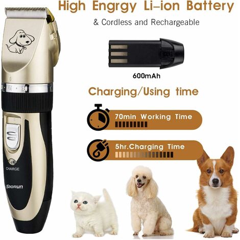 Dog Cat Clipper, Rechargeable Electric Shaver Trimmer for Dog Hair, Pets Electric Clipper with 4 Hairdressing Comb Electric Clippers for Dogs and Cats (Gold) P2