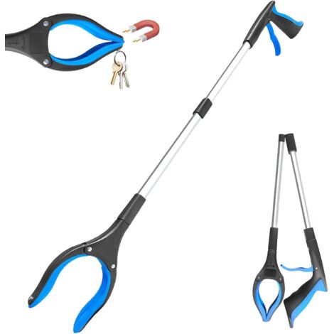 Grabber Reacher Tool, 32in Extra Long Foldable Reacher Grabber Pickup Tool with 360° Anti-Slip Rotating Jaw & Magnet, Mobility Aid Reaching Assist Tool for Trash Pick Up, Lightweight Grabber Tool (Blu