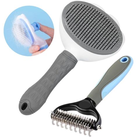 [2 Packs] Undercoat Brush + Grooming Brush for Dog Cat, Pet Dematting Comb Accessories Suitable for Long and Short Hair - Gray