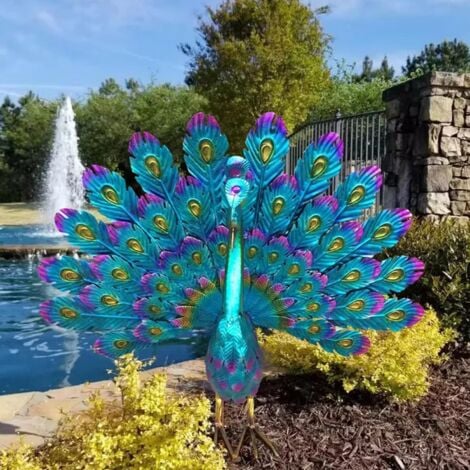 Garden Ornaments Peacock Sculptures Outdoor High-Tail Metal Peacock Statue Metal Bird Art Decoration Beautiful Peacock Statue Ornament Easy DIY, for Patio Porch Lawn