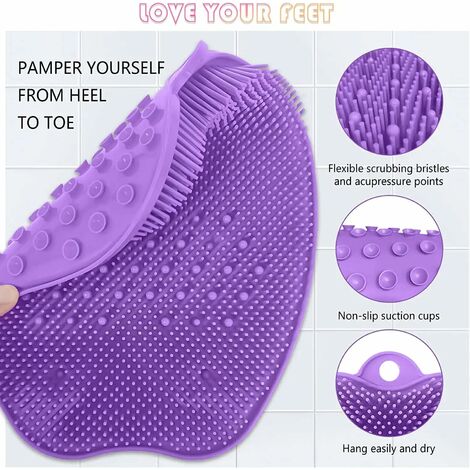 Large Shower Foot Brush, Foot Scrubber Shower Foot Brush with Suction Cup, Shower Foot Scrubber, Soothing and Relaxing Massage Cushion, Foot Care (Purple)