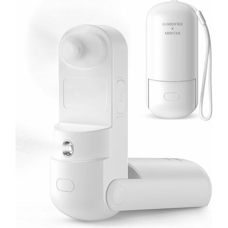 Pocket Fan, Mini Portable Handheld Fan Mist Fan, USB Rechargeable Personal Foldable and Quiet with Power Bank for Office/Travel (White)
