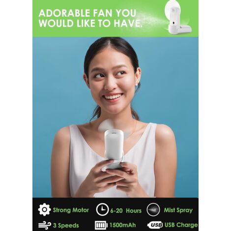Pocket Fan, Mini Portable Handheld Fan Mist Fan, USB Rechargeable Personal Foldable and Quiet with Power Bank for Office/Travel (White)