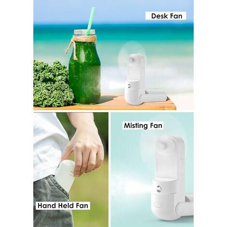 Pocket Fan, Mini Portable Handheld Fan Mist Fan, USB Rechargeable Personal Foldable and Quiet with Power Bank for Office/Travel (White)
