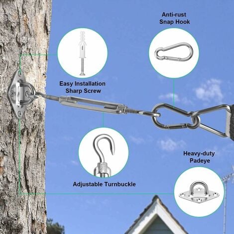 FZENeast 80 PCS Shade Sail Hardware Kit, 5 Inch Super Heavy Duty 304 Marine Grade Stainless Steel Sun Shade Hardware Kit For