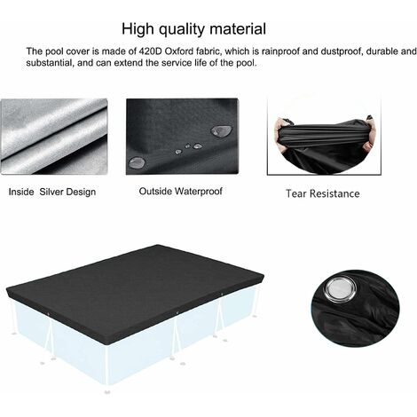 Swimming Pool Protective Cover, 221  150cm Rectangular Swimming Pool Cover, Above Ground Swimming Pool Winter Cover, Foldable and Waterproof Swimming Pool Cover Waterproof and Dustproof (Black)