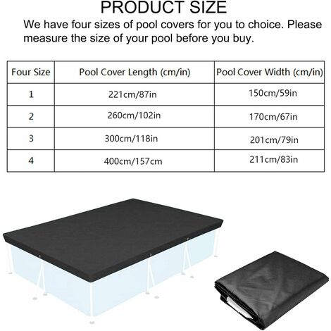 Swimming Pool Protective Cover, 221  150cm Rectangular Swimming Pool Cover, Above Ground Swimming Pool Winter Cover, Foldable and Waterproof Swimming Pool Cover Waterproof and Dustproof (Black)