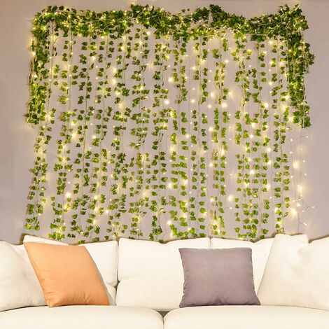 12 Pack Artificial Ivy Garlands, Hanging Artificial Ivy with 100 LED Lights, for Weddings, Parties, Gardens, Apartments, Balconies