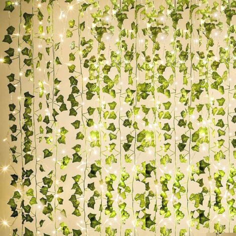 12 Pack Artificial Ivy Garlands, Hanging Artificial Ivy with 100 LED Lights, for Weddings, Parties, Gardens, Apartments, Balconies