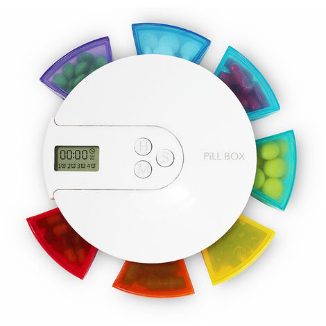 Days Rainbow Digital Pill Box, Portable Weekly Digital Pill Box, Lightweight, Easy to Carry, Round Smart Electronic Medicine Case