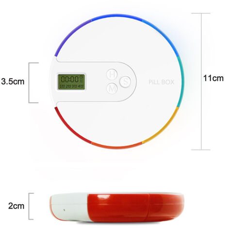 Days Rainbow Digital Pill Box, Portable Weekly Digital Pill Box, Lightweight, Easy to Carry, Round Smart Electronic Medicine Case
