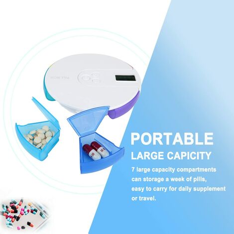 Days Rainbow Digital Pill Box, Portable Weekly Digital Pill Box, Lightweight, Easy to Carry, Round Smart Electronic Medicine Case