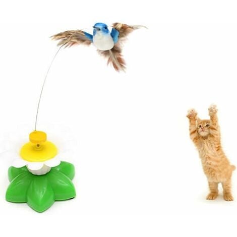 Bird Toy for Pet Cats, Funny Rotating Electric Flying Bird Interactive Toy with Fixing Ribbon, Multicolor