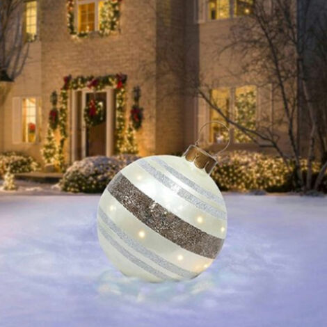 PVC Silver Outdoor Christmas Decorated Inflatable Balloon, 23.6 Inch Giant Inflatable Merry Christmas Balloon with Pump, Outdoor Decorations, Holiday Inflatable Balls (Decoration)