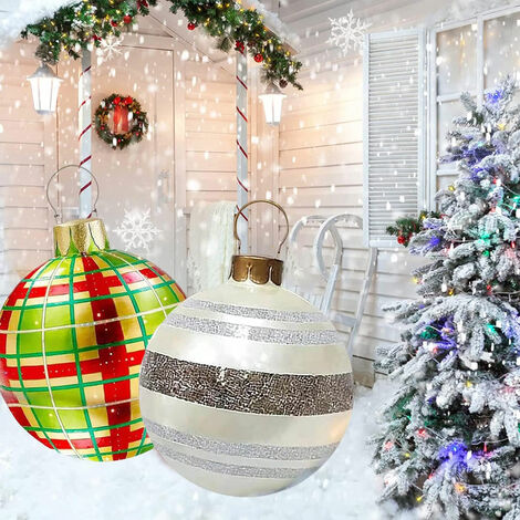 PVC Silver Outdoor Christmas Decorated Inflatable Balloon, 23.6 Inch Giant Inflatable Merry Christmas Balloon with Pump, Outdoor Decorations, Holiday Inflatable Balls (Decoration)