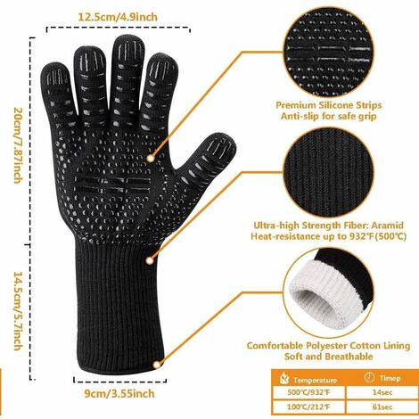 Oven Gloves Heat Resistant up to 1472°F, Cut Resistant Grill Gloves, Non-Slip Silicone BBQ Gloves, Safe Cooking Gloves for Men's Kitchen, Oven Gloves, Smoker, BBQ, Grilling (Gloves oven)