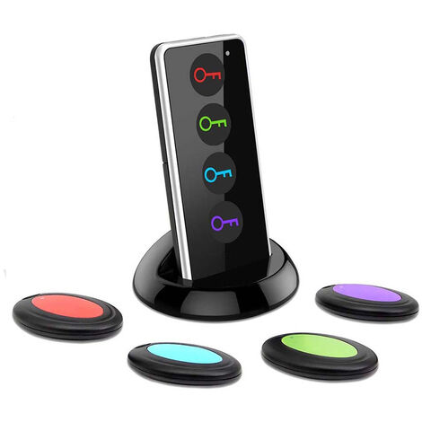 RF Wireless Key Finder, Anti-Lost Tag, Alarm Reminder, Remote Finder, 1 RF Transmitter, 4 Receivers, Phone, Pets, Keychain, Wallet, Luggage Tracking. (1/5)