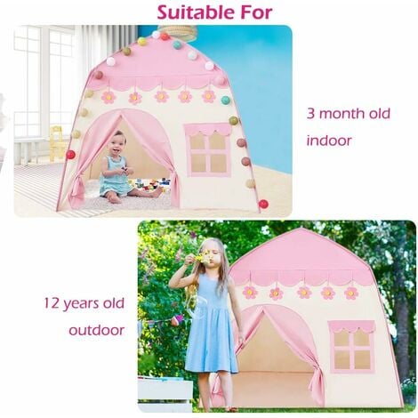 Kids Play Tent for Girls Princess Play Tent Nursery Indoor Outdoor Safety Non-Toxic with Cotton Balls Lights Frozen Princess Crown Wand 130100130 Large