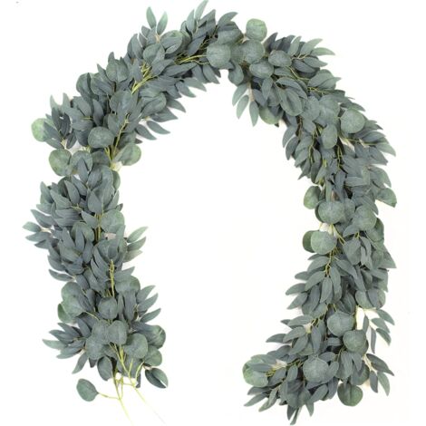 Set of 2 - Artificial Eucalyptus Garland with Willow Vines, 6.5' Long Faux Eucalyptus Greenery, Silver Eucalyptus Leaves, Faux Greenery Garland