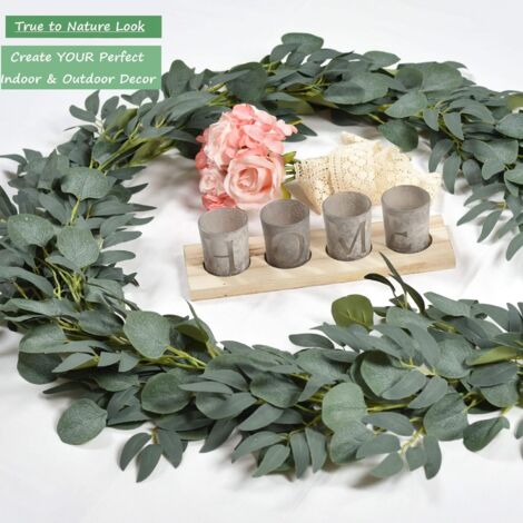 Set of 2 - Artificial Eucalyptus Garland with Willow Vines, 6.5' Long Faux Eucalyptus Greenery, Silver Eucalyptus Leaves, Faux Greenery Garland