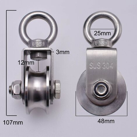 500kg Lifting Pulley with 2 Bearings, Cable Pulley, 48mm 304 Stainless Steel Pulley