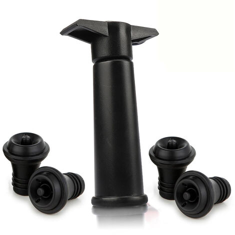 Black Pump with Wine Saver Caps - Keeps Wine Fresh for up to 10 Days (Black)