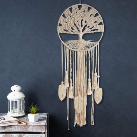 Large Tree of Life Dream Catcher, Wall Hanging Dream Catcher with Woven Feather Leaf, Bohemian Dream Catcher for Home, Bedroom, Baby Room, Nursery, Hippie Wedding Decor