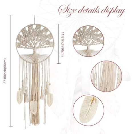 Large Tree of Life Dream Catcher, Wall Hanging Dream Catcher with Woven Feather Leaf, Bohemian Dream Catcher for Home, Bedroom, Baby Room, Nursery, Hippie Wedding Decor