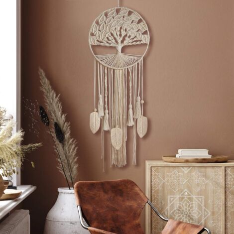 Large Tree of Life Dream Catcher, Wall Hanging Dream Catcher with Woven Feather Leaf, Bohemian Dream Catcher for Home, Bedroom, Baby Room, Nursery, Hippie Wedding Decor