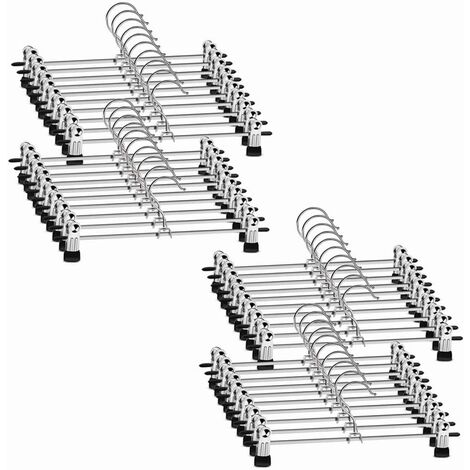 Metal Trouser Hangers, Clip Hangers, Trouser Hangers, Trouser Hangers with Adjustable Chrome Clips, Metal Hangers, Anti-Wrinkle Skirt Hangers, Space Saving Hangers, Pack of 40