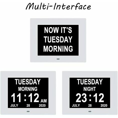 Extra Large Digital Calendar Clock, Date, Time and Day, Clock for Visually Impaired Seniors, 8 Alarm Options, White