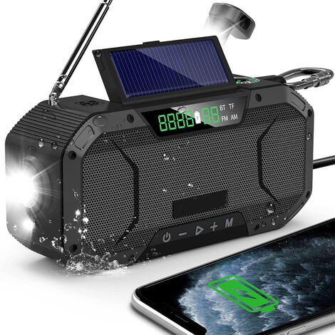 Solar Radio Generator - Bluetooth Speaker, IPX5 Waterproof AM FM Portable Radio, 5000 Mah Battery Rechargeable Hand Crank Emergency Multifunction Radio