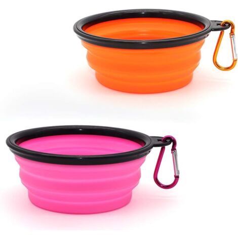 2 Pieces Portable Dog Bowl Collapsible Dog Bowl,Travel Dog Bowls and Cat Bowls (350ml, Orange and Pink) (1/5)