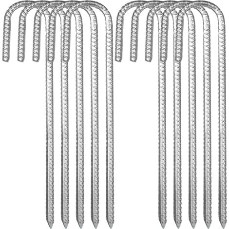 10 Pack Ground Anchors, Galvanized Steel Tent Pegs, J-Hook Fixing Pegs, 12 Inch Trampoline Canopy Heavy Duty Steel Ground Anchor