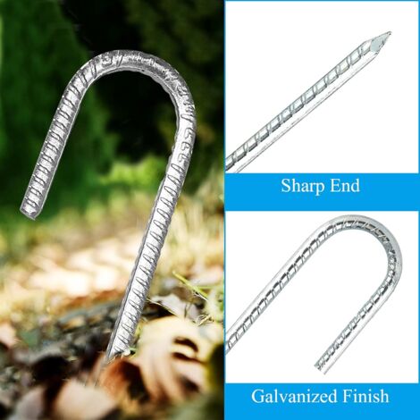 10 Pack Ground Anchors, Galvanized Steel Tent Pegs, J-Hook Fixing Pegs, 12 Inch Trampoline Canopy Heavy Duty Steel Ground Anchor