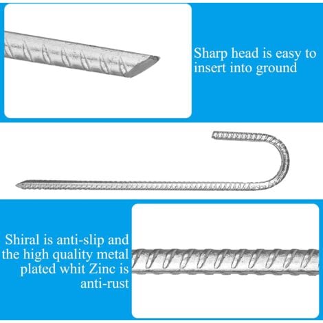 10 Pack Ground Anchors, Galvanized Steel Tent Pegs, J-Hook Fixing Pegs, 12 Inch Trampoline Canopy Heavy Duty Steel Ground Anchor