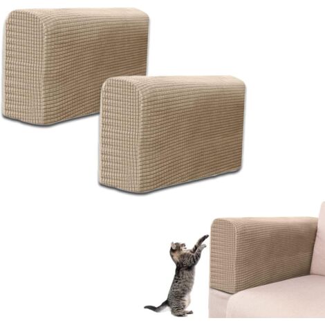 2 Pieces Sofa Arm Covers Protectors Slipcover Armrest Couch Armrest Covers Armchair Slipcovers for Home Living Room Bedroom Elastic Protection with 10 Fixing Nails-Brown