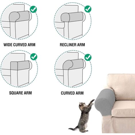 2 Pieces Sofa Arm Covers Protectors Slipcover Armrest Couch Armrest Covers Armchair Slipcovers for Home Living Room Bedroom Elastic Protection with 10 Fixing Nails-Brown