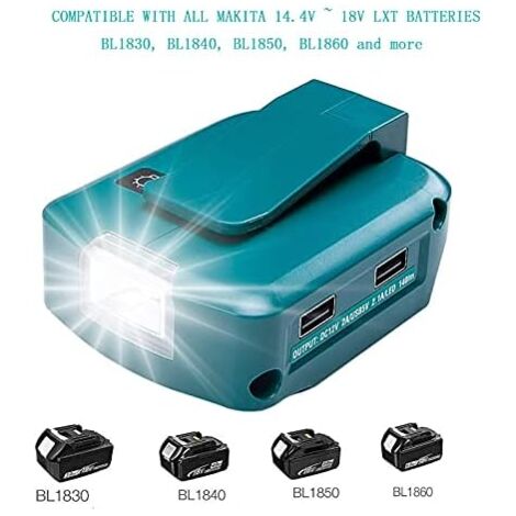 ADP05 Makita 14-18V Lithium-Ion Battery Power Supply USB Phone Charger Adapter with Dual USB Ports, 12V DC Port, 3W LED Flashlight