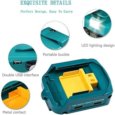 ADP05 Makita 14-18V Lithium-Ion Battery Power Supply USB Phone Charger Adapter with Dual USB Ports, 12V DC Port, 3W LED Flashlight