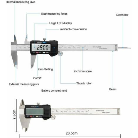 1pcs Digital Caliper 150mm Stainless Steel Large LCD Display Adjustable Accuracy 0.01mm, mm/inch conversionHome Industry Measurement(Free Button Battery) (1/4)